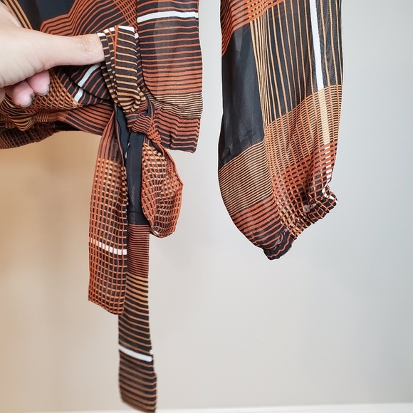 NWT Ganji LA Blouse Black Rust Orange Plaid Sheer - Picture 3 of 8